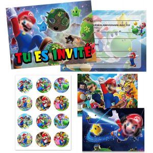 TRAHOO-12 Carte Invitation Anniversaire Garcon Super Bros Avec Enveloppes,Cartes d'invitation de Fête en Français Super Bros pour Enfants Garcon - Neuf