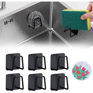 Eryi-Porte Eponge Evier Cuisine,Porte Eponge Evier Cuisine Ventouse,Porte Éponge Cuisine,Porte Évier Éponge,Porte-Éponges Auto-Adhésifs,Porte-Éponge En Métal,Éponges À Vaisselle Pour Cuisine,Noir,6pc - Neuf