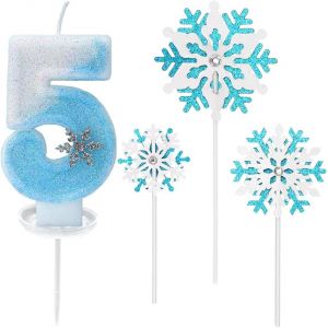Eryi-Bougie Anniversaire Chiffre, Bougie 5 An Fille, Bleu Et Blanc, Bougies En Forme De Flocon De Neige Pour Gâteau Fille, Décorations De Gâteau D'anniversaire Sur Le Thème De Neiges - Neuf