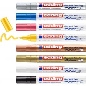 Loc-750 Marqueur Peinture Brillante - Noir, Jaune, Rose, Bleu Clair, Blanc, Or, Argent, Cuivre - 8 Stylos - Pointe Ronde 2-4mm - Pour Dessin, Coloriage, Scrapbooking - Étanche, Très Opaque - Neuf