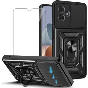 Coque Compatible Zte Blade A73 4g (6,6"") Hybride Pc/Tpu Noire Avec 1 Verre Trempé Et Support Rotatif 360° - Protection Anti¿Choc - Neuf