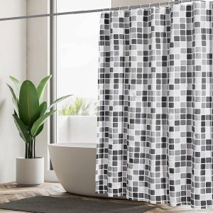 Tianyi-Rideau De Douche Anti Moisissure Extra Long 240x200 Cm, Poids Rideau Douche Avec 12 Crochets, Rideau Baignoire Tissu Polyester Imperméable, Lavable En Machine, Noir Blanc Gris Mosaïque - Neuf