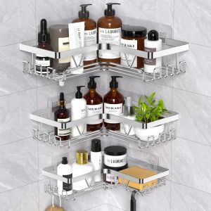 Etagere Douche Sans Percage-Argent Rangement Douche Angle Étagère Salle de Bain Inox Porte Gel Douche Salle de Bain Porte Shampoing Douche Support Shampoing Douche(3 niveaux) - Neuf