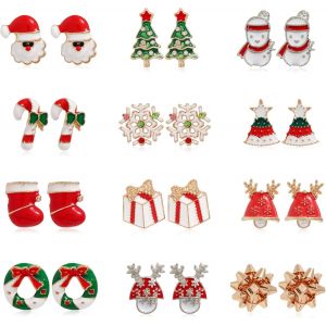 Kal-12 Paires Boucles D'oreilles Noël Pour Femmes Filles Enfants Arbre Noël Père Renne Boucles D'oreilles Noël Boucle D'oreille Noel Cadeau De Noël - Neuf