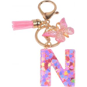 KAL-Nom Lettre Initiale Porte-Clés, Pompons Papillon Monogramme Porte-Clés, Rose - Neuf