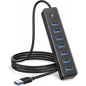 Hub Usb 3.0, 7 Ports Adaptateurpour Usb Adaptateur 5Gbps, Avec Port D'Alimentation 5V/3A, Compatible Avec Macbook, Ps4, Surface Pro, Flash Drive, Mobile Hdd,(Câble Noir 100Cm)[Z150] - Neuf