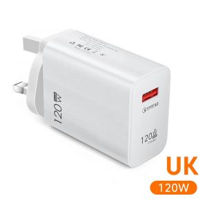 120w Usb Chargeur Rapide Charge Rapide 3.0 Usb C C&acirc;ble Type C C&acirc;ble De Charge Adaptateur De Chargeur De T&eacute;l&eacute;phone Pour Iphone 14 Xiaomi Samsung Huawei--Uk-White - Neuf