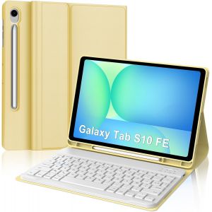 Coque Clavier Pour Samsung Tab S10 Fe 10.9"" 2025/S9 Fe 10.9"" 2023, Azerty Fran&ccedil;ais Clavier Magn&eacute;tique D&eacute;tachable Bluetooth Pour Tablette Samsung S9 Fe/S10 Fe 10.9"", Jaune - Neuf