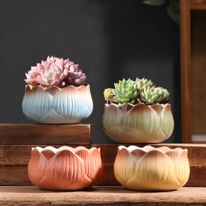 ERYI-4Pcs Mini Pots De Fleurs En Céramique,Pots Décoratifs En Céramique,Ensemble De Pots Décoratifs Avec Trou De Drainage, Pour Plantes De Jardin Intérieures/Extérieures, Semis Et Graines - Neuf