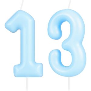 Eryi-Bougie D'anniversaire En Forme De Chiffre 13 - Bleu Macaron - Bougies D'anniversaire Pour Gâteau - Décoration De Gâteau Pour 13 Ans - Neuf