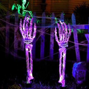 Halloween D&eacute;coration Squelette, 2Pcs 40 LED Bras Squelettes R&eacute;alistes, &Eacute;tanche Halloween Squelettes Lumineuse, Halloween Decoration pour Jardin Festival Ext&eacute;rieur Int&eacute;rieur - Neuf