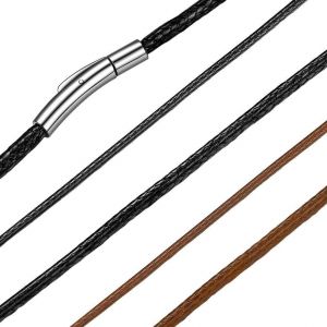 Kal-Cha&icirc;ne Homme 2mm/3mm, Collier En Corde De Cire Marron/Noir Avec Fermoir Acier Inoxydable, Longeur De 40/46/50/56/60/66/70/76cm - Neuf