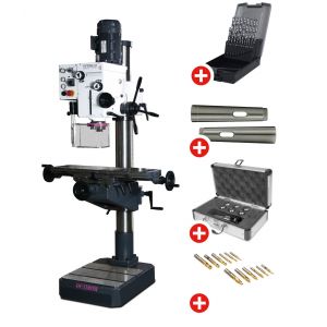 Pack Perceuse-fraiseuse &agrave; colonne per&ccedil;age jusqu'&agrave; &oslash; 32 mm CM4/M16 1,5 kW 400 V table crois&eacute;e et accessoires de base Optidrill DH40CT PACK - Neuf