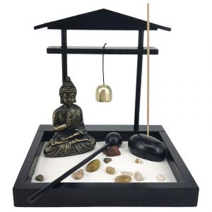 Statue de Bouddha méditant sur le jardin de sable,mini kit de plateau de sable de jardin pour la décoration du bureau à domicile - Neuf