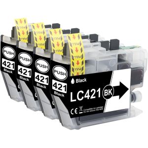 4X LC421 LC421XL Cartouches d'encre Noires Compatibles avec Brother LC421 LC421XL LC-421XL LC-421XLVAL LC421XLVAL pour Brother DCP-J1050DW MFC-J1010DW DCP-J1140DW Impression - Neuf