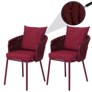 Lot De 2 Chaises De Jardin En Aluminium Hwc-P89, Fauteuils De Jardin, Chaise D'ext&eacute;rieur, Tissu/Textile (180 G/M&sup2;) Tressage En CordeBordeaux - Neuf