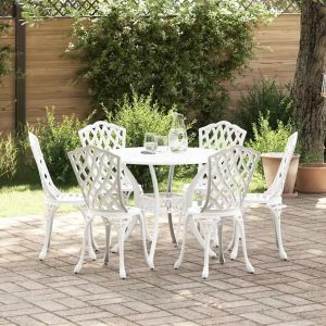 Vidaxl Ensemble De Salle &Agrave; Manger Pour Jardin 7 Pcs Blanc Aluminium - Neuf