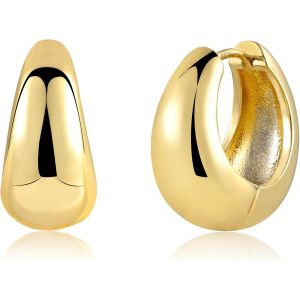 Kal-Boucles D'oreilles Créoles En Argent 925, Créoles Épais Petit Grand, Boucles D'oreilles Huggie, Chunky, Hypoallergénique, Plaqué Or 14 Carats, Pour Femme - Neuf