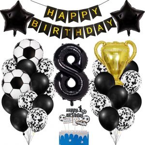 Football Ballon Anniversaire 8 Ans,Deco Foot Anniversaire Noir,Ballon De Football Aluminium D&eacute;coration Gar&ccedil;on Avec G&acirc;teau Topper,Ballon H&eacute;lium Decoration 8&egrave;me F&ecirc;te D'anniversaire Enfant Garcon - Neuf