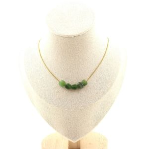 Collier 5 Perles Jade N&eacute;phrite De Sib&eacute;rie (Russie). Chaine En Acier Collier Femmes, Hommes. Taille Personnalisable. - Neuf