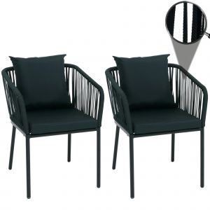 Lot De 2 Chaises De Jardin Hwc-N41, Accoudoirs D'ext&eacute;rieur, R&eacute;sistantes Aux Intemp&eacute;ries, Tressage En Corde D'aluminiumVert Fonc&eacute;, Coussins Vert Fonc&eacute; - Neuf