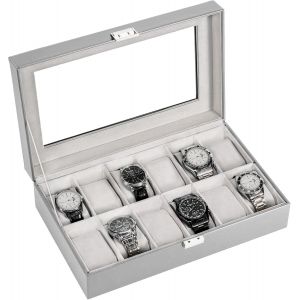 Procase Boite À Montre Antichoc, Coffret Montre Homme Avec 6 Emplacements Coussins Montre, Rangement Montre Avec Couvercle En Verre, Pour Passionné D'horlogerie -Vert - Neuf
