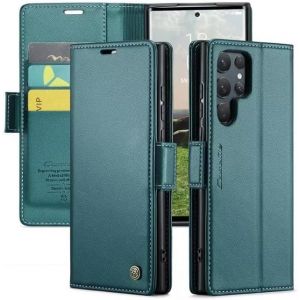 Kal-Coque Pour Samsung Galaxy S25 Ultra+ 2 Pi&egrave;ces Verre Tremp&eacute;,Antivol,Prend En Charge Le Chargement Sans Fil, Pochette Fermeture Magn&eacute;tique Flip Case-Bleu-Vert - Neuf
