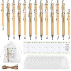 Chenquansarl-Pi&egrave;ces Ensembles De Cadeaux Stylo Porte-Bonheur, Stylo Avec Gravure, Pochette En Organza Et Cordon De Chanvre, Cadeaux De Remerciement - Neuf