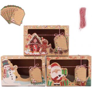 Boîte Cadeau Noël, Lot de 12 Boîte Cadeau Vide avec Fenêtre, Ficelle, Sac pour Emballage Cadeau, Chocolats, Bonbons, Biscuits Pour Les Vacances, Noël, Fêtes, Anniversaire, Mariage - Neuf