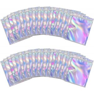 Letnerny-150 Pièces Sacs Refermables Anti-Odeur, Sacs À Fermeture À Glissière Sachets Refermables Zip, Sac Aluminium Pochettes Pour Stockage Des Aliments, Holographique, 9x12cm - Neuf