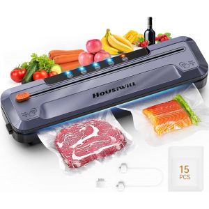 lbgwp60-MachineSous Vide Alimentaire, 5 En 1 Machine Sous Vide Pour La Préservation Des Aliments Secs/Humides, Appareils De M Sous Vide Avec Couteau De Coupe, 15 Sacs Sous Vide Et Tuyau De Long - Neuf