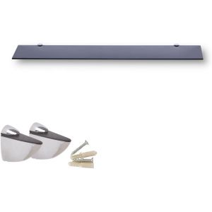 TIANYI-Étagère Murale en Verre 80cm pour Salle de Bain, Étagère de Douche Noire avec Verre de Sécurité Trempé 6mm et Supports Métalliques - Neuf