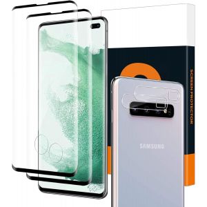 Sjzg-Lot De 2 + 2 Films De Protection D'&eacute;cran En Verre Blind&eacute; Pour Samsung Galaxy S10 Plus, 3d, Sans Bulles, Avec Protection De L'appareil Photo, Anti-Rayures, Film De Protection D'&eacute;cran Hd Pour - Neuf