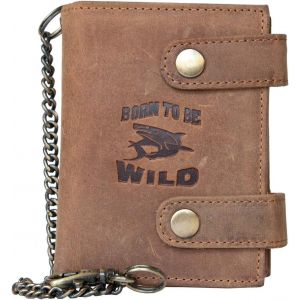 Portefeuille Biker'S, Brun, En Cuir V&eacute;ritable, Avec Cha&icirc;ne En M&eacute;tal, Avec Le Requin - Neuf