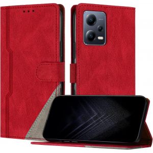 KAL-&Eacute;tui Pour Xiaomi Redmi Note 12 Pro Plus 5G, Housse En Cuir Pu Avec [Protection Antichoc Tpu] [Fonction Support] [Porte-Cartes ] Antichoc Magn&eacute;tique Coque Pour Redmi Note 12 Pro Plus 5G - Rouge - Neuf