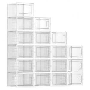 Bo&icirc;tes &agrave; chaussures lot de 18 rangement chaussures pliable pour pointure jusqu &agrave; 44 transparent et blanc Helloshop26 12_0004442 - Neuf