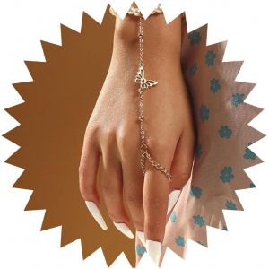 Asas-Boho Perle Doigt Anneau Bracelets Vintage Anneau Papillon Bracelet Or Perle Esclave Bracelet Papillon Main Bracelet Chaîne Pour Les Femmes Et Les Filles - Neuf