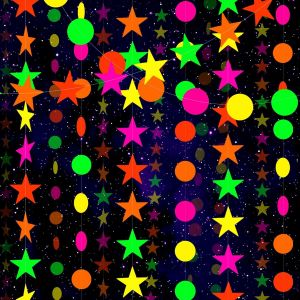Kyaoayo-Guirlandes De Papier Néoncircle Dots Stars Streamers Suspendus Neon Party Lueur Dans Le Noir Bannières Suspendues Fluorescentes De Fête Pour Lanniversaire Soirée Disco - Neuf