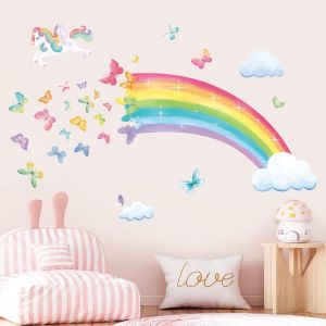 ERYI-Stickers Muraux Arc En Ciel Licorne Autocollant Mural Papillons Nuage Étoile Décoration Murale Chambre Enfants Bébé Pépinière Salon - Neuf