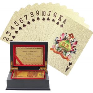 Sansh-Jeux De Carte 54 En Or - Jeu De Carte Etanche En Feuille D¿Or - Magie, Poker Et Parties En Famille - Carte Poker Professionnelle Avec Un Motif De 500 Euros Et Une Boîte Cadeau - Neuf