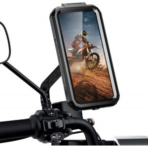 Support Téléphone Moto Étanche Rotation À 360 Anti-Vibrations Porte Telephone Moto Avec Id Tactile Sensible Support Smartphone Scooter Rétroviseur Pour 5.5-6.8 Pouces Smartphones (Noir, L)[Z557] - Neuf