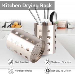 Porte-Ustensiles De Cuisine En Acier Inoxydable,Egouttoir &Agrave; Couverts Pot Ustensiles Porte Couverts Pour Baguettes,Fourchette,Cuill&egrave;re,Diam&egrave;tre: 10cm,Hauteur: 12.5cm - Neuf