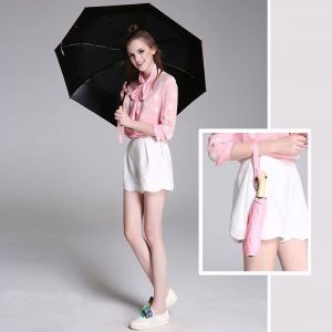 Joli Parapluie Pliable Et Resistant, Avec Poignee En Bois En Forme De Tete De Canard (Rose) - Neuf