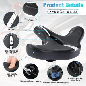 Selle Confort, Selle En Gel Souple Et Confortable, Selle De Vélo En Mousse À Mémoire De Forme, Selle De Vélo Confortable, Respirante Et Imperméable, Pour Vélos De Ville Et De Route (Xl) - Neuf