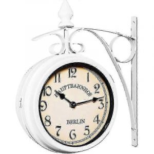 Horloge de gare double face noir blanc Montre murale rétro blanc -gt TA - Neuf