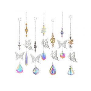 Lot De 7 Attrape-Soleil Papillons Pour D&eacute;coration D'int&eacute;rieur, Suspension De Fen&ecirc;tre, Ornements Prismes Arc-En-Ciel - Neuf