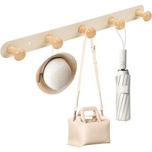 Porte-manteau mural avec 5 crochets en bois - Design nordique - Porte-manteau mural en bois - Pour chambre d'enfant, salon, couloir - Neuf