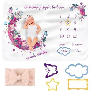 Ulteronixshop-Couverture Etape B&eacute;b&eacute;, Tapis Mois B&eacute;b&eacute; Pour Filles Ou Gar&ccedil;ons,Cadeau Baby Shower Pour Maman Avec 4 Cadres Photo Couverture Douce,Couverture Photo Bebe Mois 130x100cm - Neuf