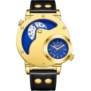 Eryi-Montre Homme Bracelet Cuir: Montre Bracelet Mode Adjustable Analogique Quartz Deux Fuseaux Horaires Alliage Grand Cadran Chiffres Arabes Réglable - Cadeau Anniversaire - Neuf
