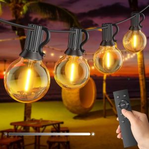 lbgwp60-Exterieure Dimmable, 15M Guirlande Guinguette Exterieur Avec Télécommande, 25+1 Ampoules Incassables, Ip45 Étanche, 2700K, Pour Jardins, Cours, Bistrots, Maisons - Neuf